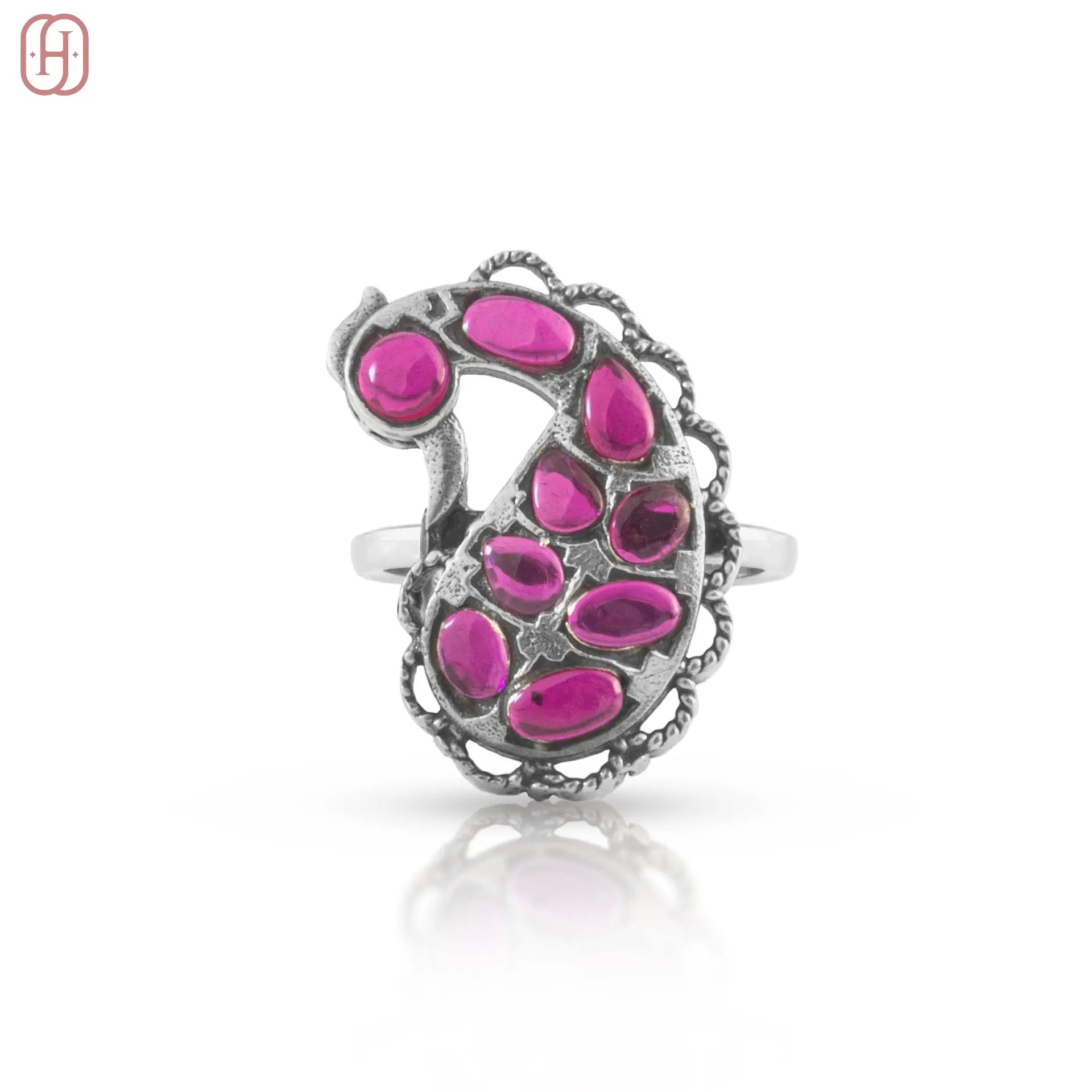 Hardik Jewels Adjustable Oxidized Silver Rings with Ruby Stones.