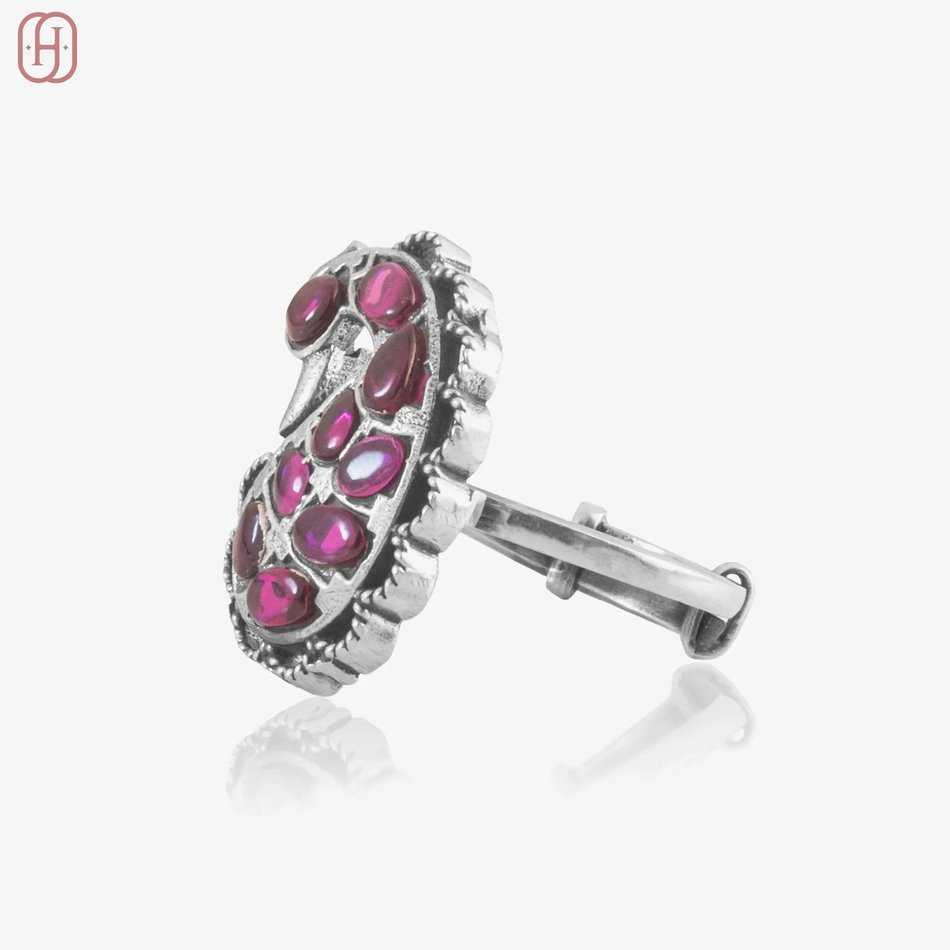 Hardik Jewels Adjustable Oxidized Silver Rings with Ruby Stones.