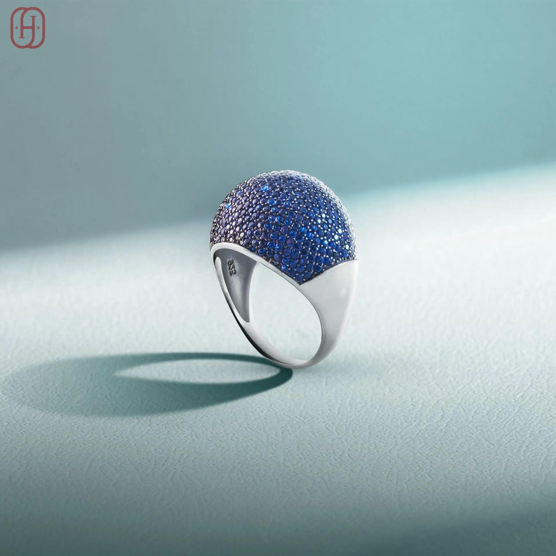 Hardik Jewels Blue Sapphire Pave Ring in 92.5 Silver.