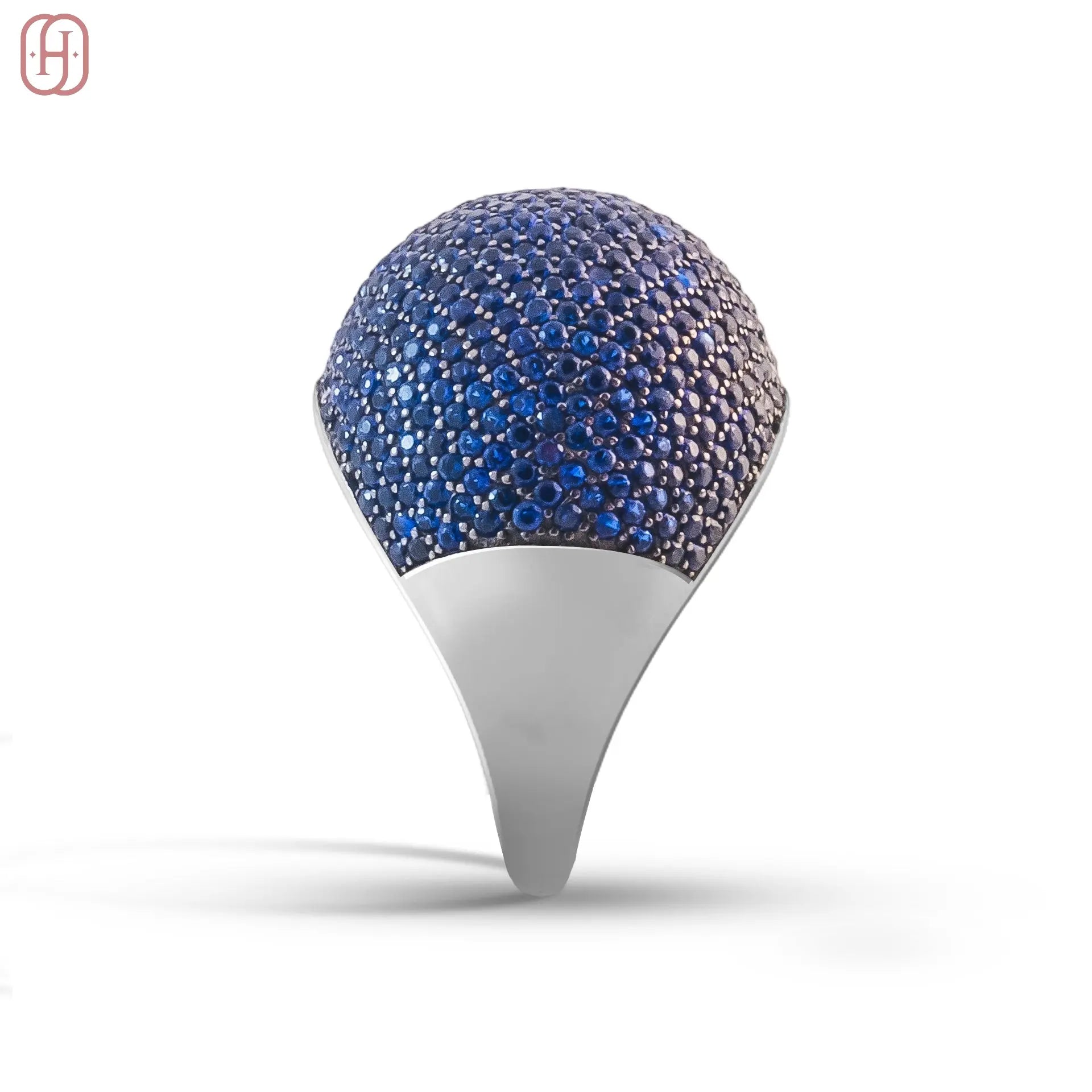 Hardik Jewels Blue Sapphire Pave Ring in 92.5 Silver.