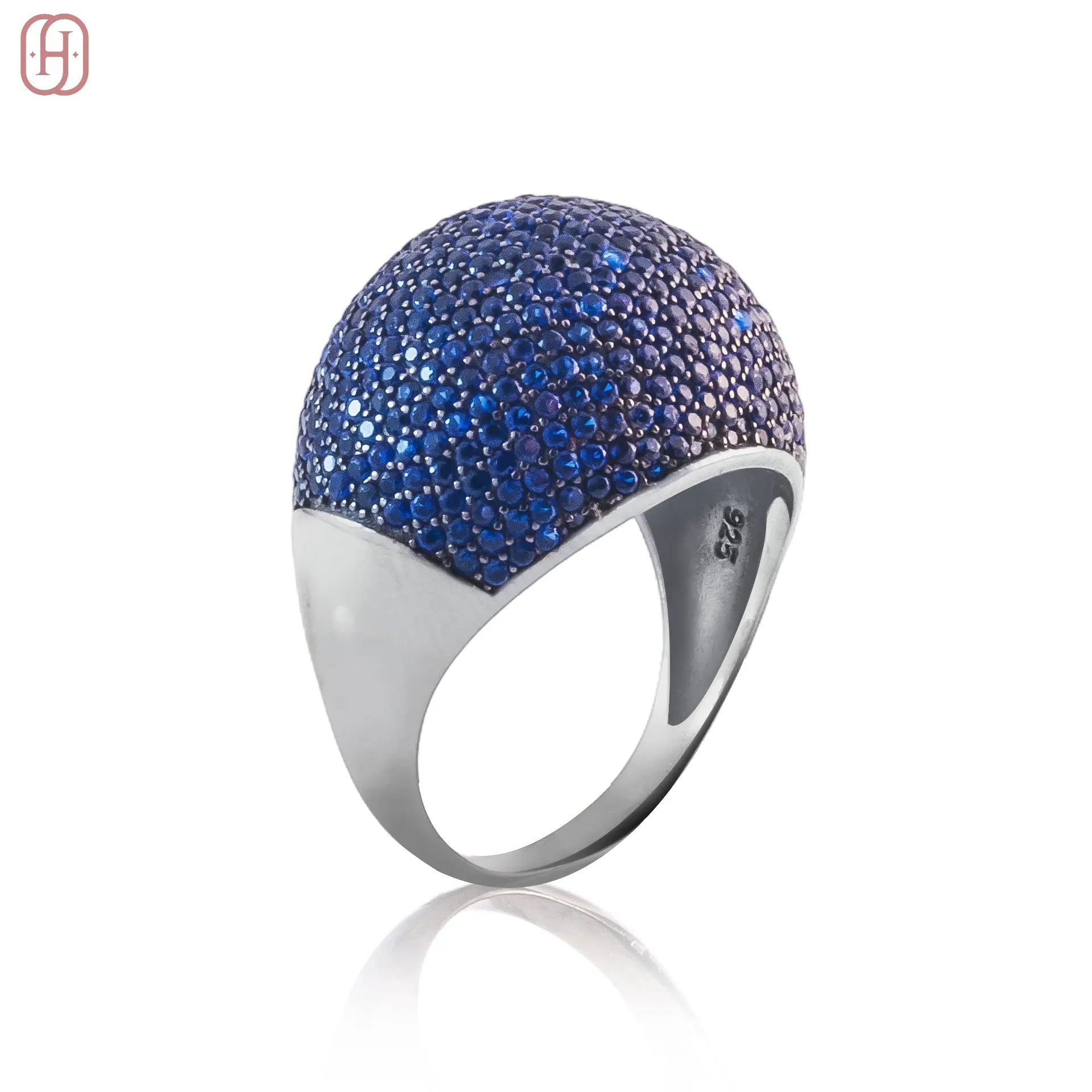 Hardik Jewels Blue Sapphire Pave Ring in 92.5 Silver.