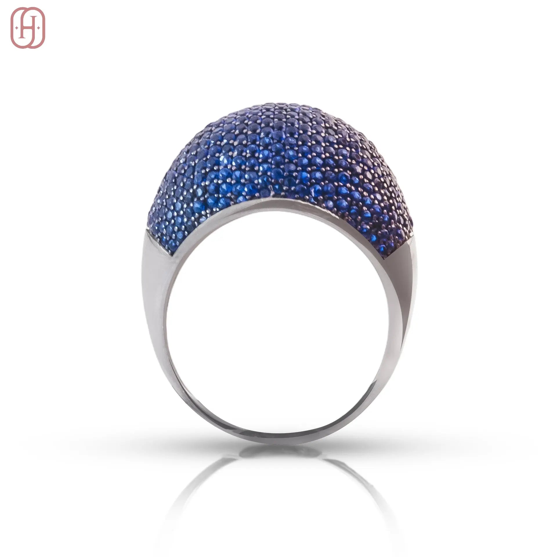 Hardik Jewels Blue Sapphire Pave Ring in 92.5 Silver.