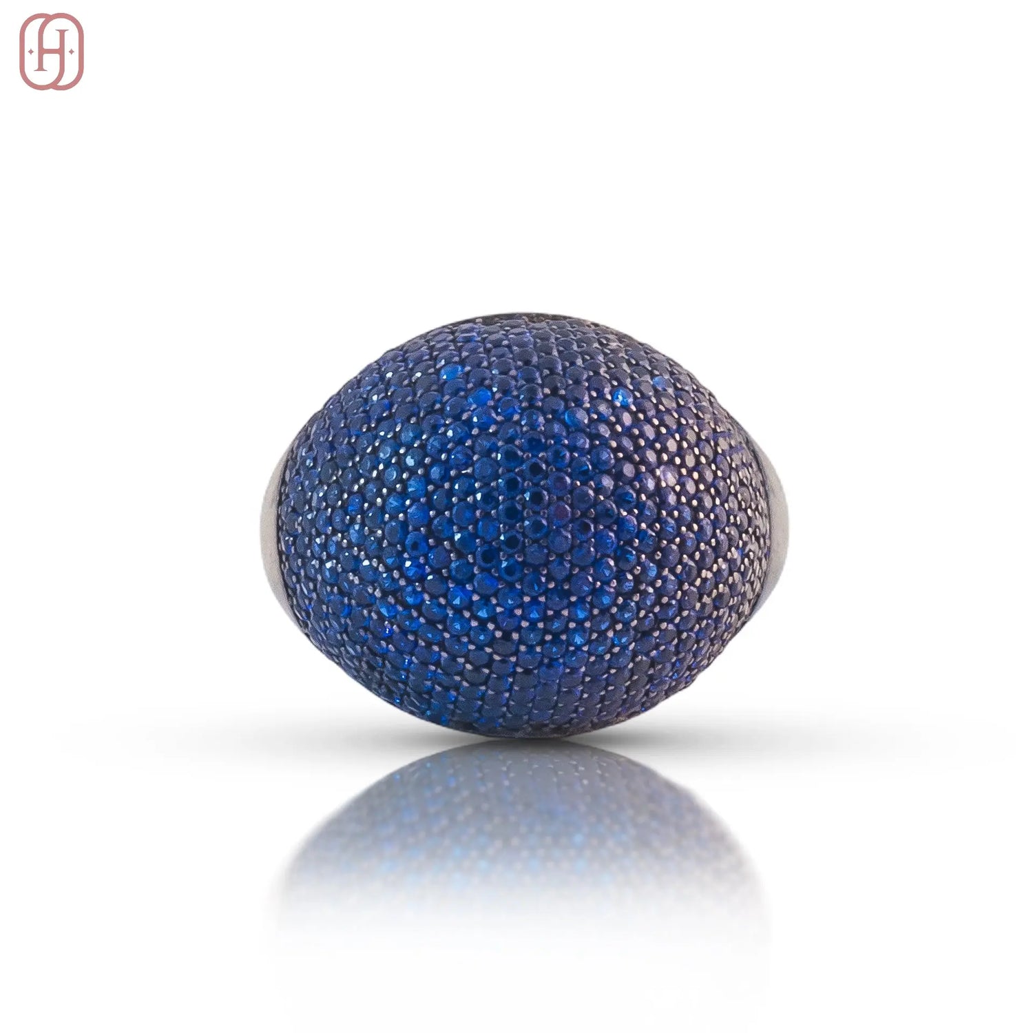 Hardik Jewels Blue Sapphire Pave Ring in 92.5 Silver.