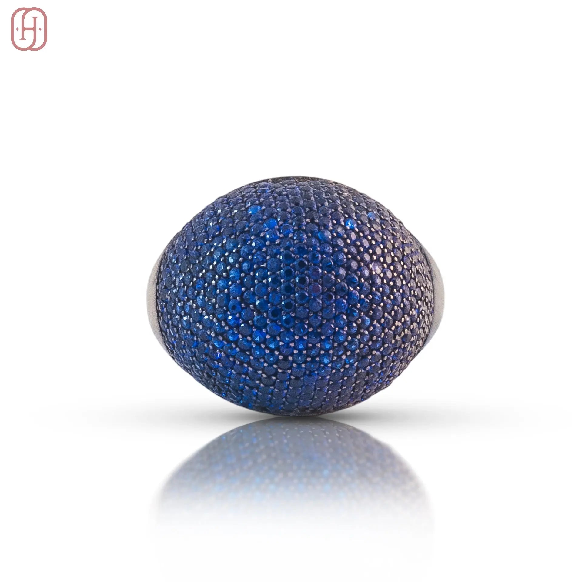 Hardik Jewels Blue Sapphire Pave Ring in 92.5 Silver.
