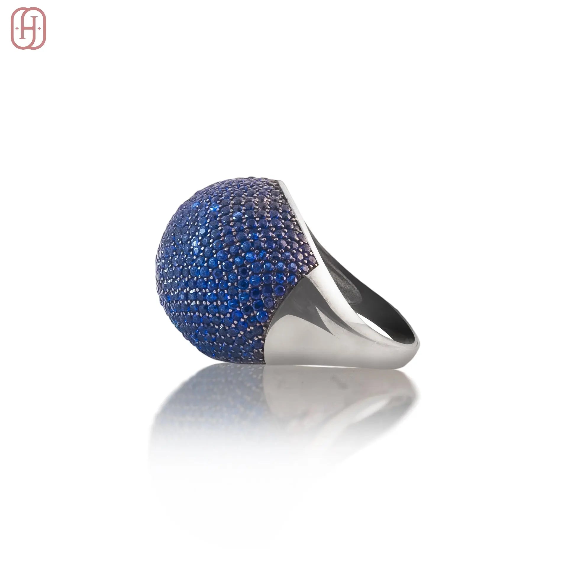 Hardik Jewels Blue Sapphire Pave Ring in 92.5 Silver.
