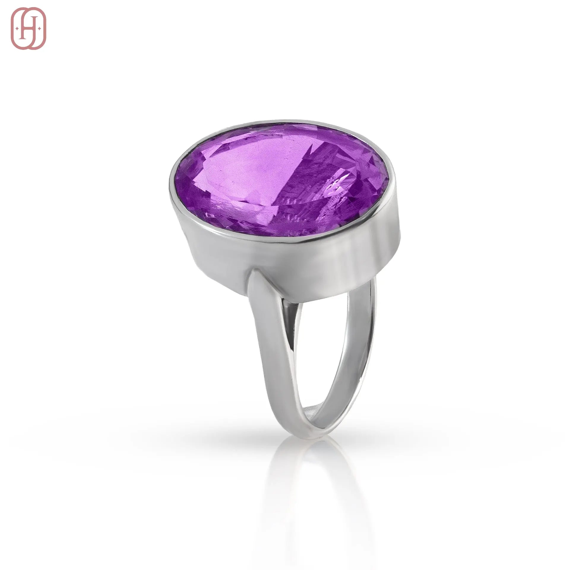 Hardik Jewels Handcrafted Silver Amethyst Ring 92.5 Sterling.