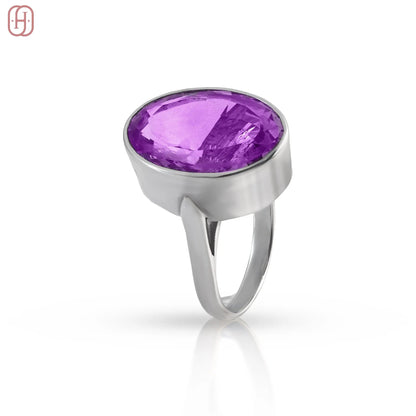Hardik Jewels Handcrafted Silver Amethyst Ring 92.5 Sterling.
