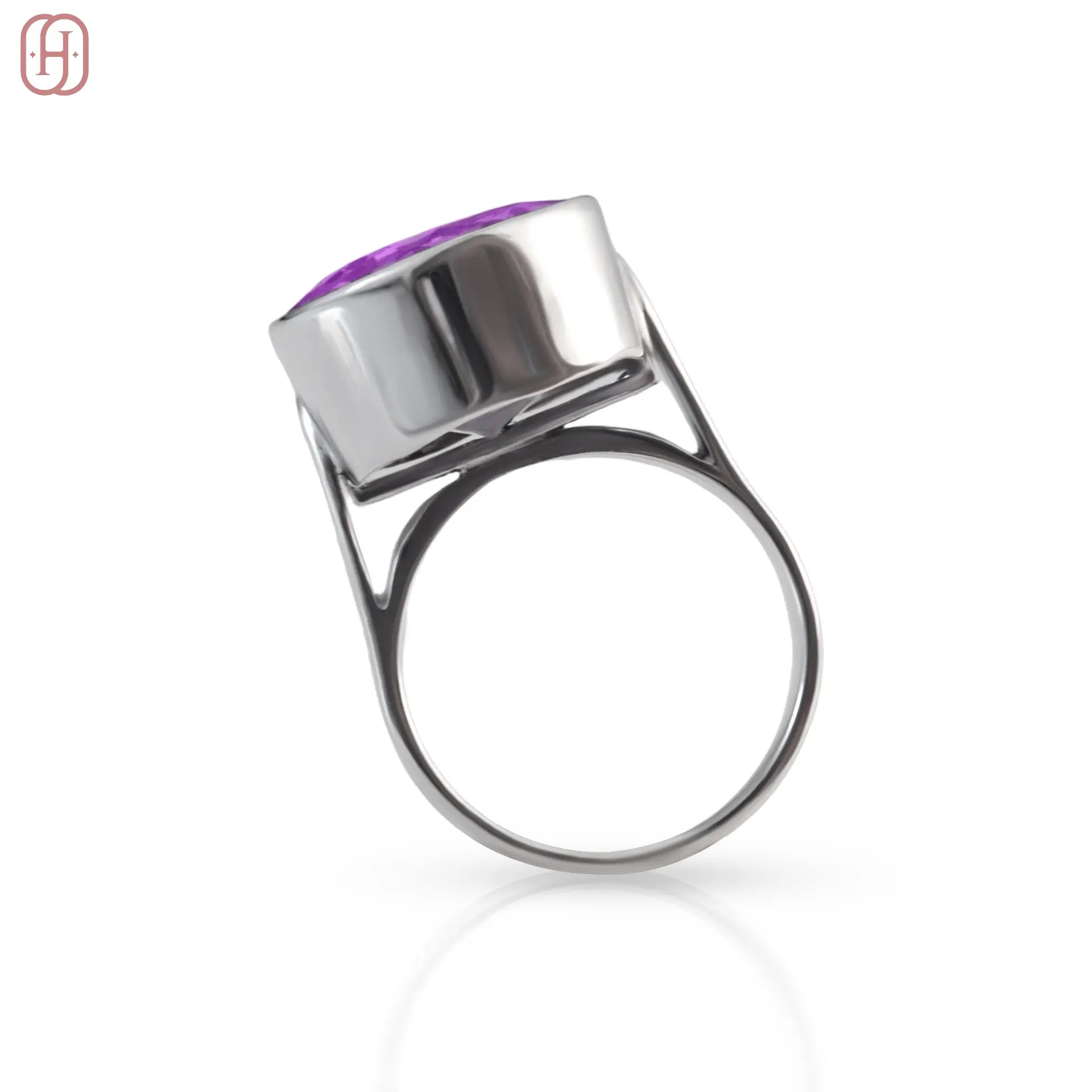 Hardik Jewels Handcrafted Silver Amethyst Ring 92.5 Sterling.