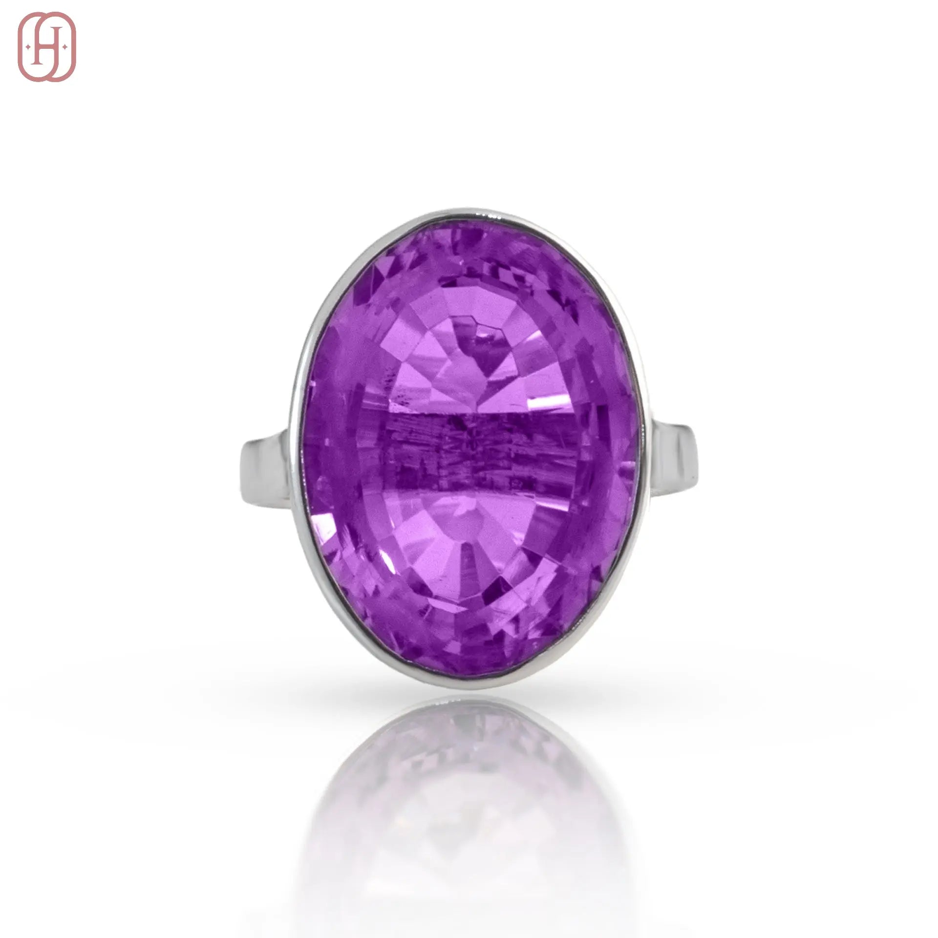 Hardik Jewels Handcrafted Silver Amethyst Ring 92.5 Sterling.