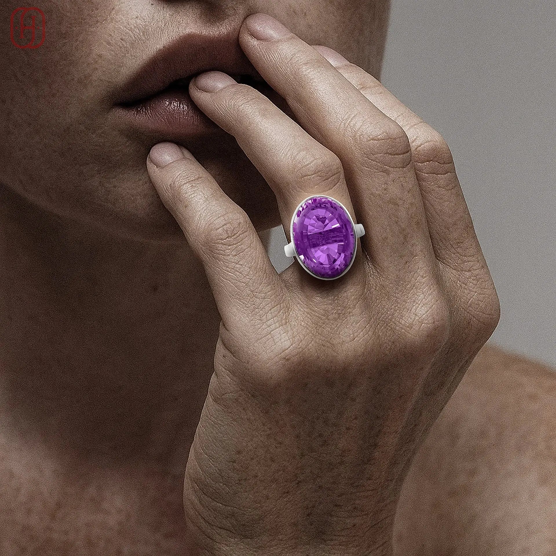Hardik Jewels Handcrafted Silver Amethyst Ring 92.5 Sterling.