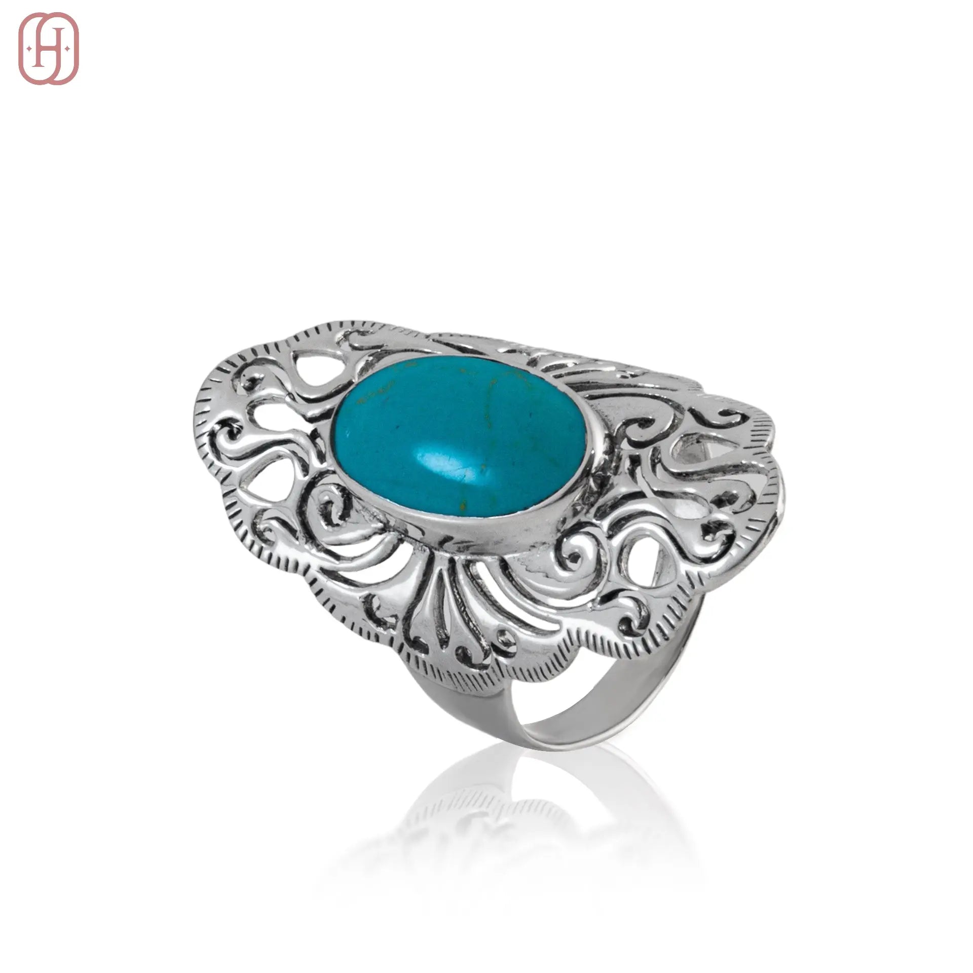 Hardik Jewels Handcrafted Turquoise Ring in 92.5 Silver.