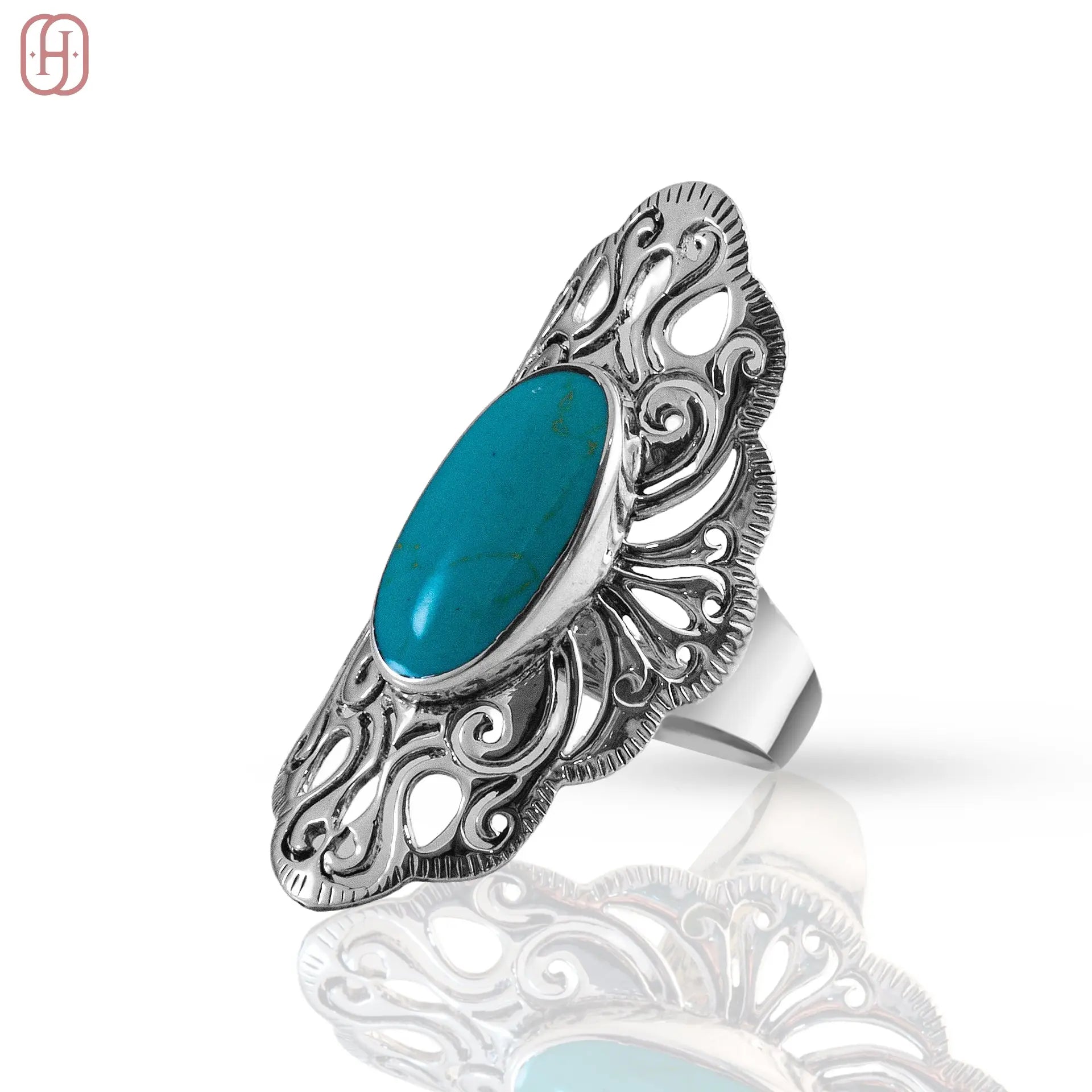 Hardik Jewels Handcrafted Turquoise Ring in 92.5 Silver.