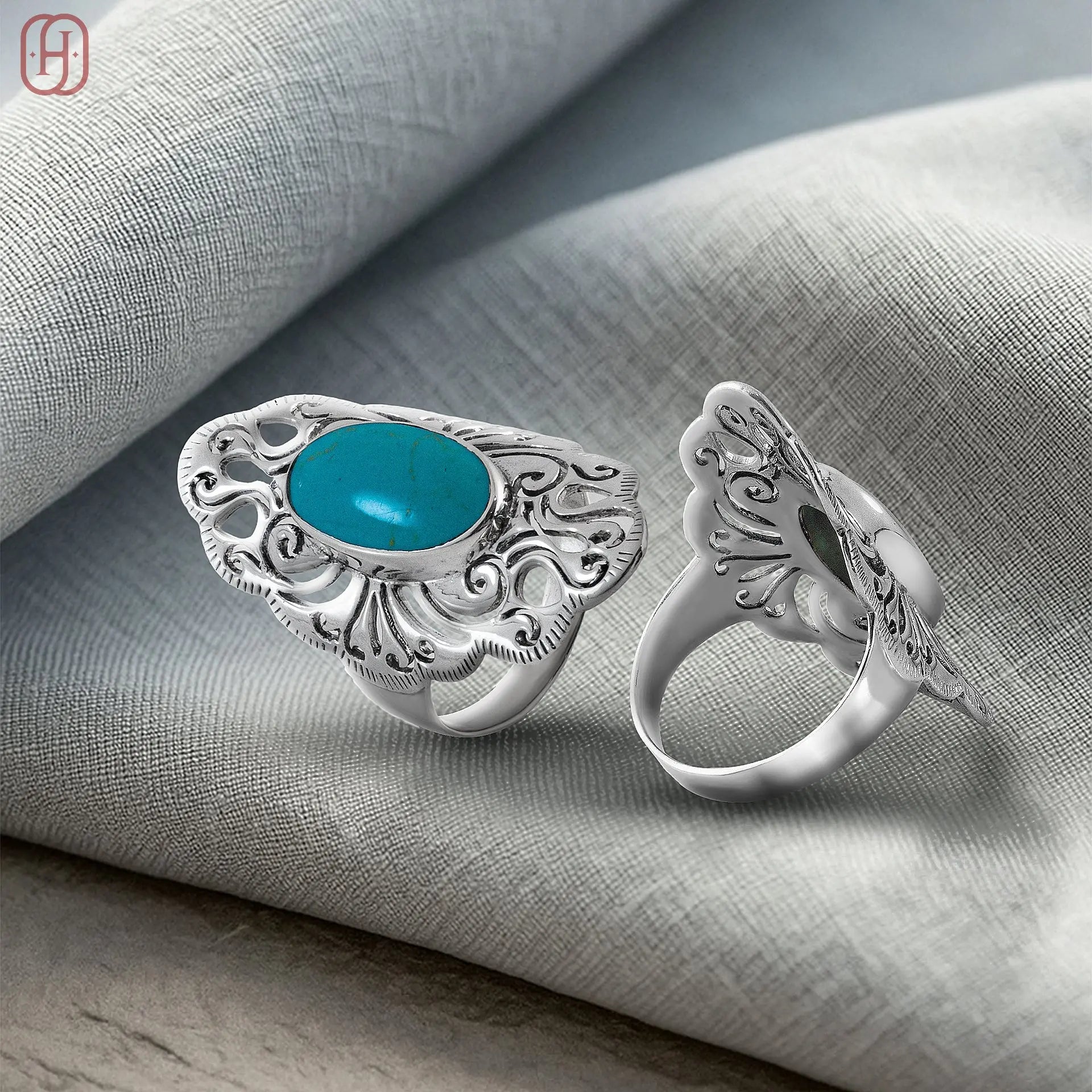 Hardik Jewels Handcrafted Turquoise Ring in 92.5 Silver.