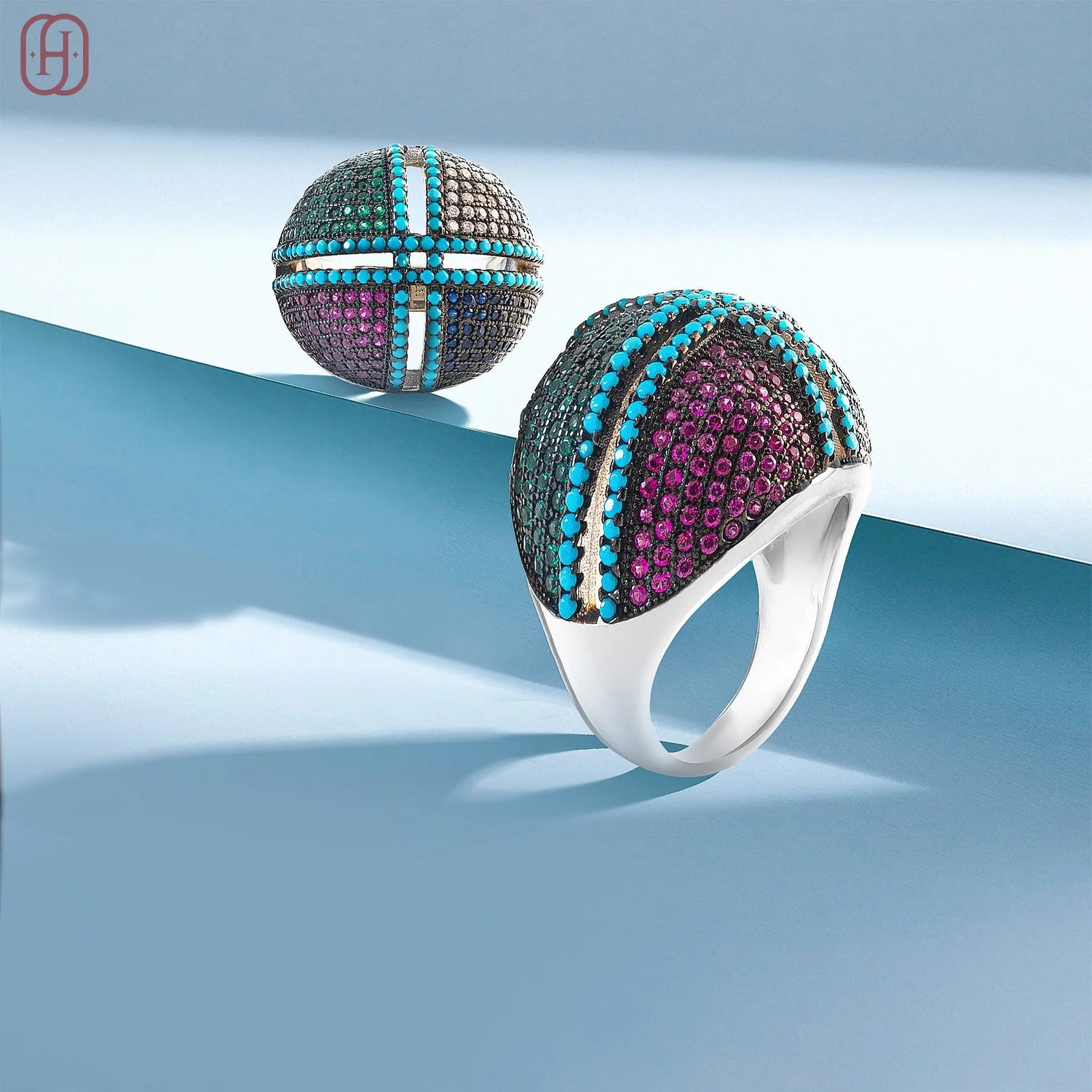 Hardik Jewels Mixed Color Zircon Ring in 92.5 Silver.