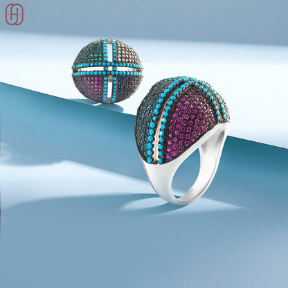 Hardik Jewels Mixed Color Zircon Ring in 92.5 Silver.