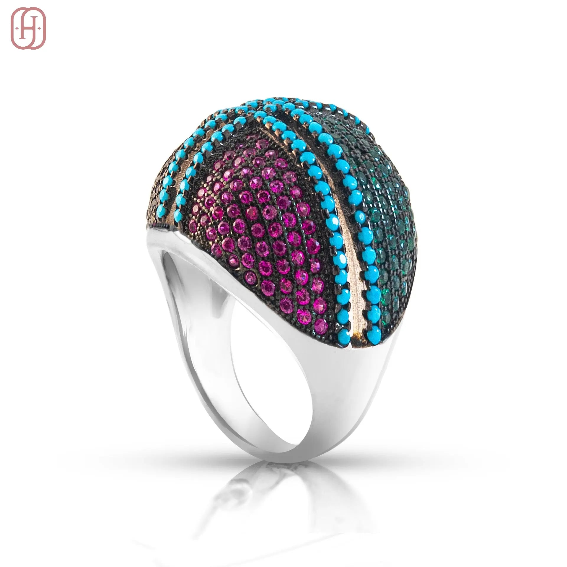 Hardik Jewels Mixed Color Zircon Ring in 92.5 Silver.