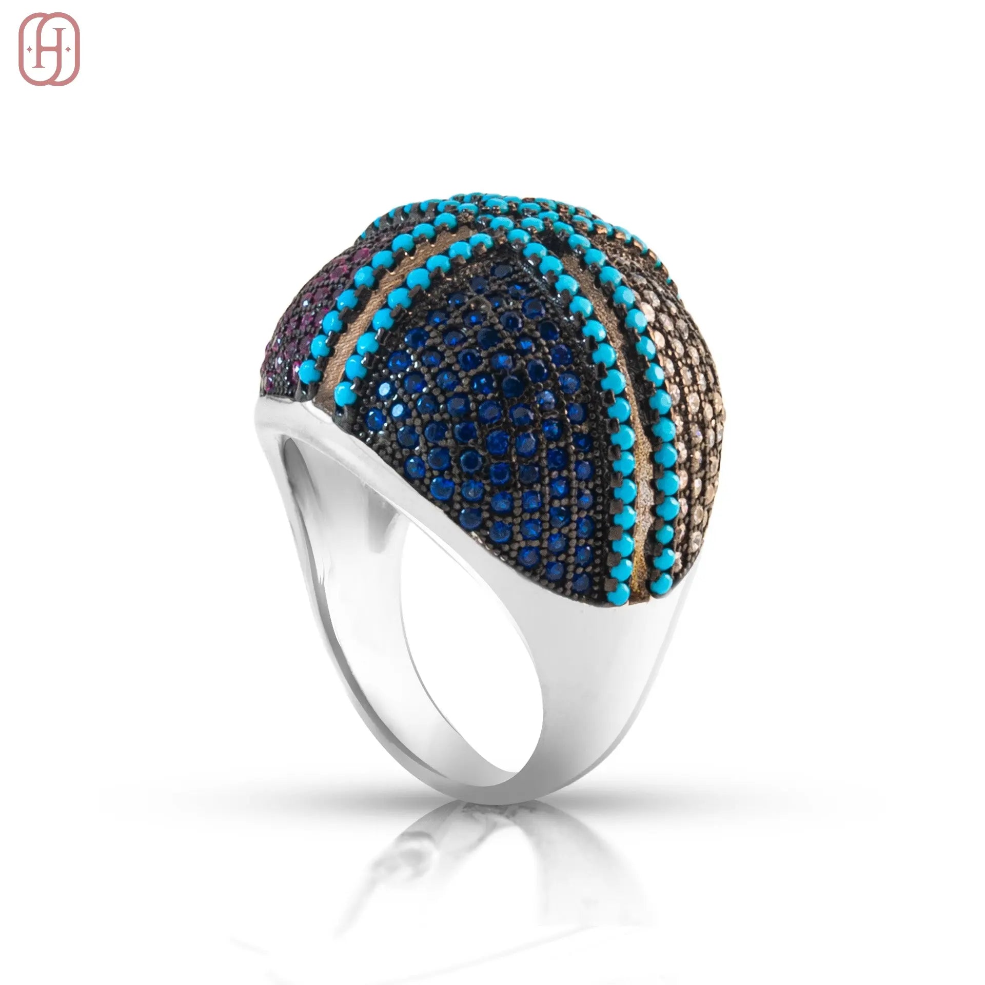 Hardik Jewels Mixed Color Zircon Ring in 92.5 Silver.
