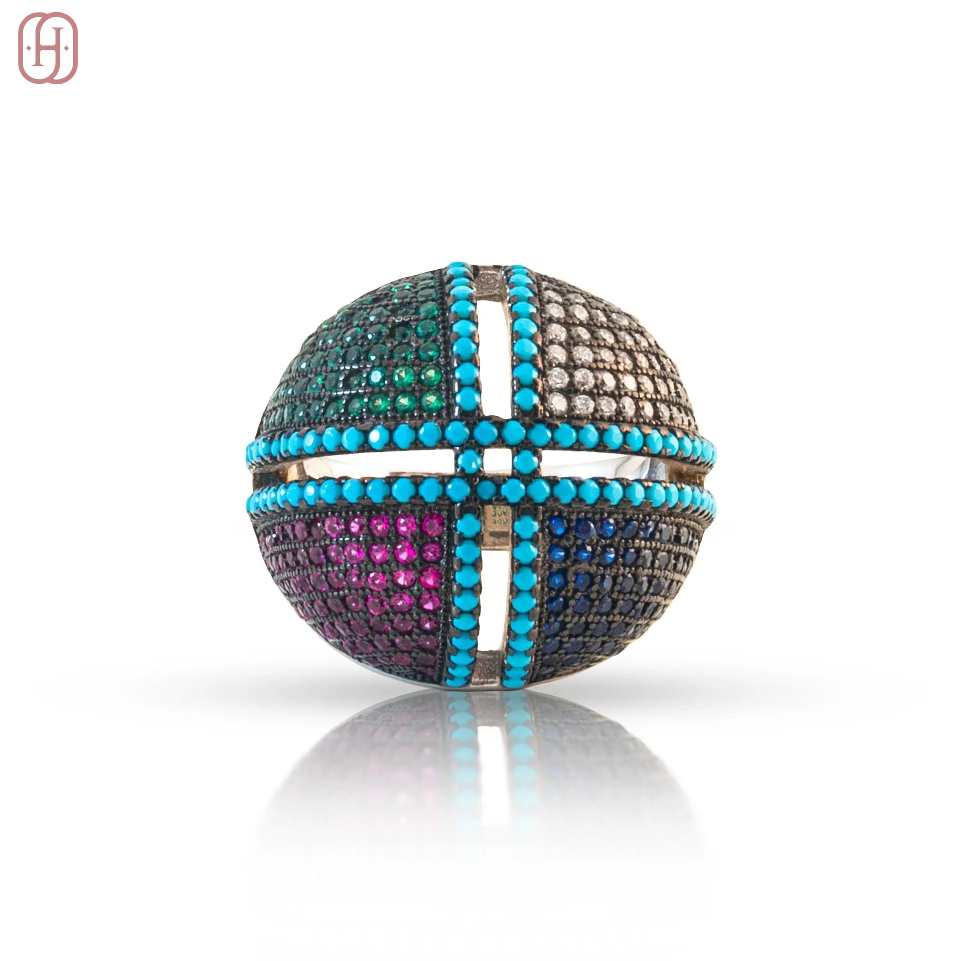 Hardik Jewels Mixed Color Zircon Ring in 92.5 Silver.