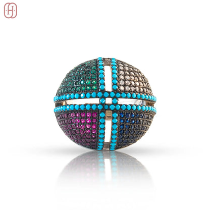 Hardik Jewels Mixed Color Zircon Ring in 92.5 Silver.