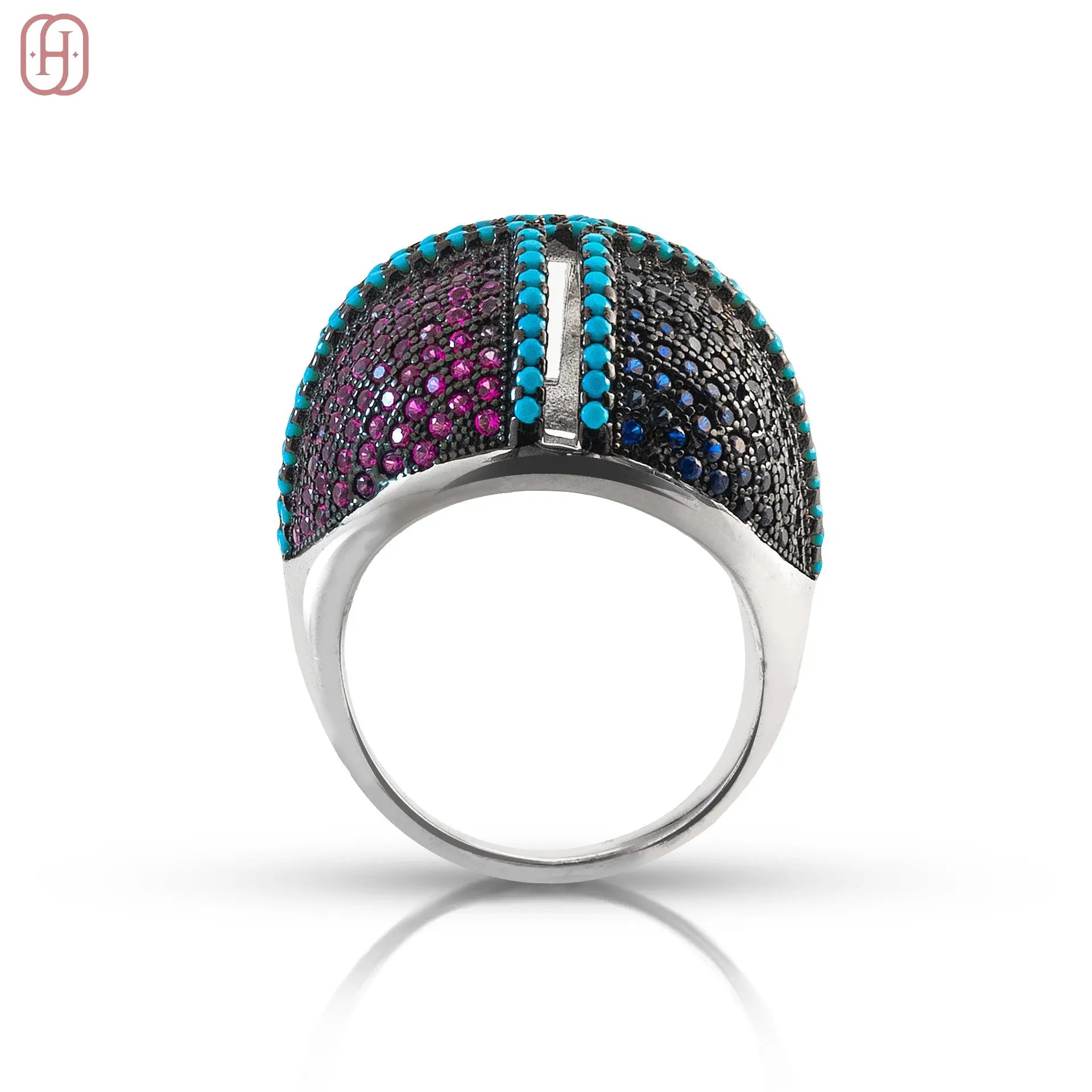 Hardik Jewels Mixed Color Zircon Ring in 92.5 Silver.