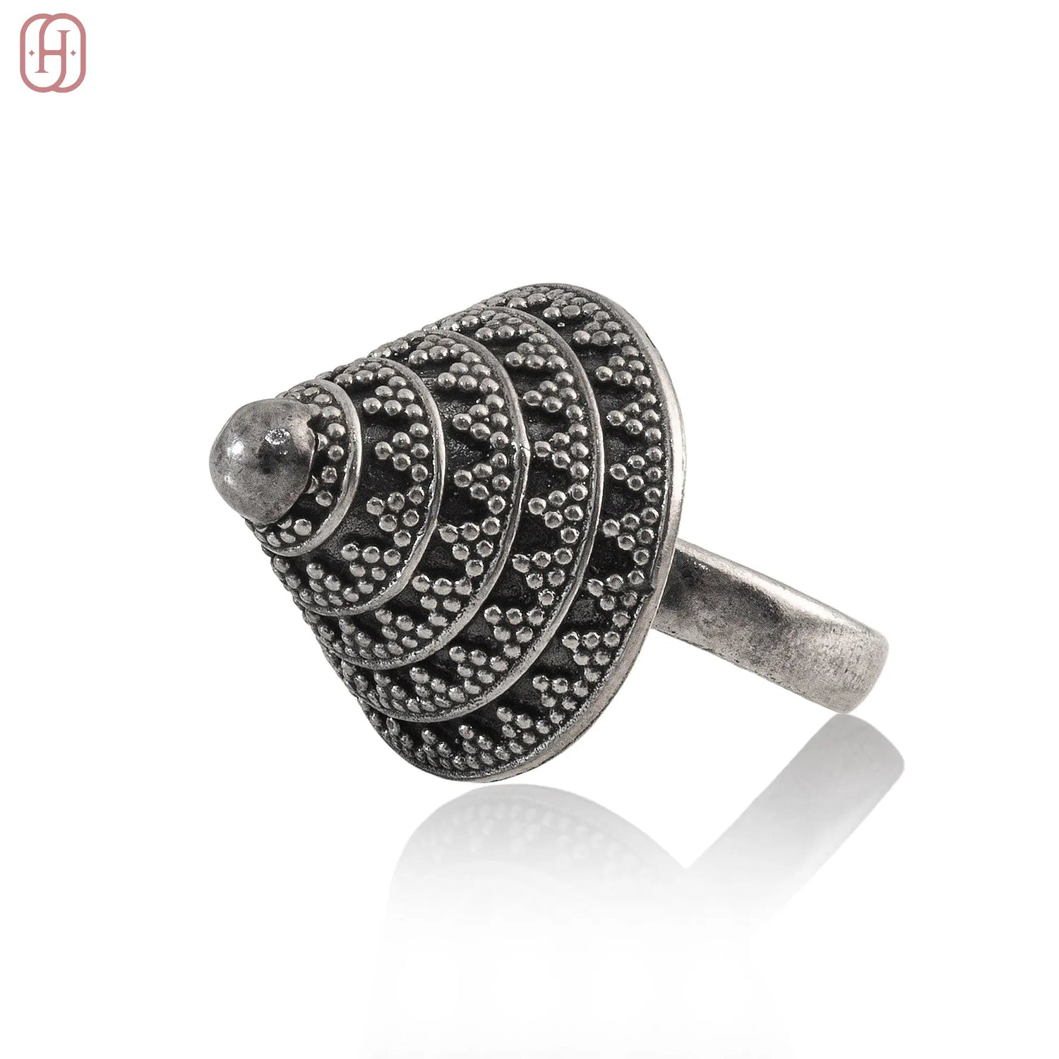 Hardik Jewels oxidized silver ring with intricate circular dot design and vintage finish