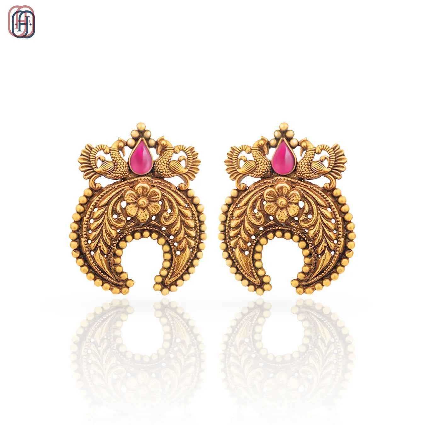 Hardik Jewels Peacock Nakkashi Earrings in 92.5 Silver