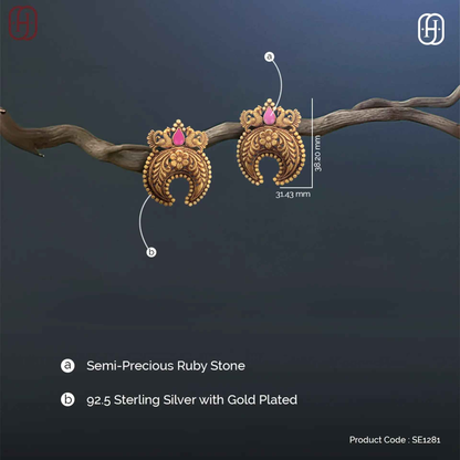 Hardik Jewels Peacock Nakkashi Earrings in 92.5 Silver