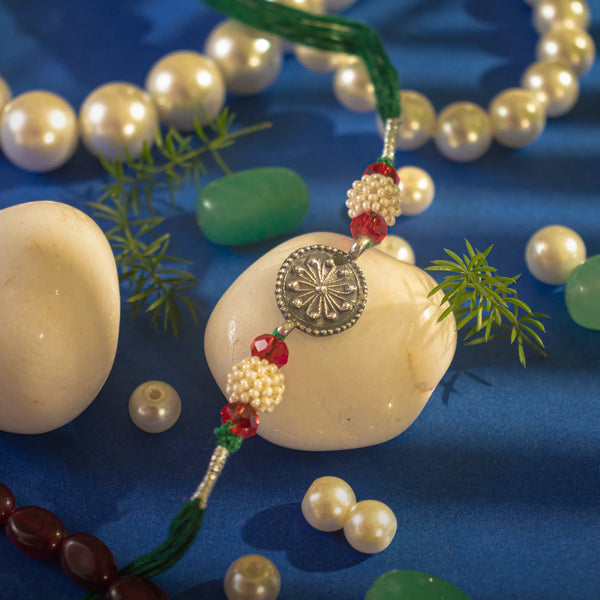 Hardik Jewels Pearl Bead Rakhi Silver - Handcrafted Elegance