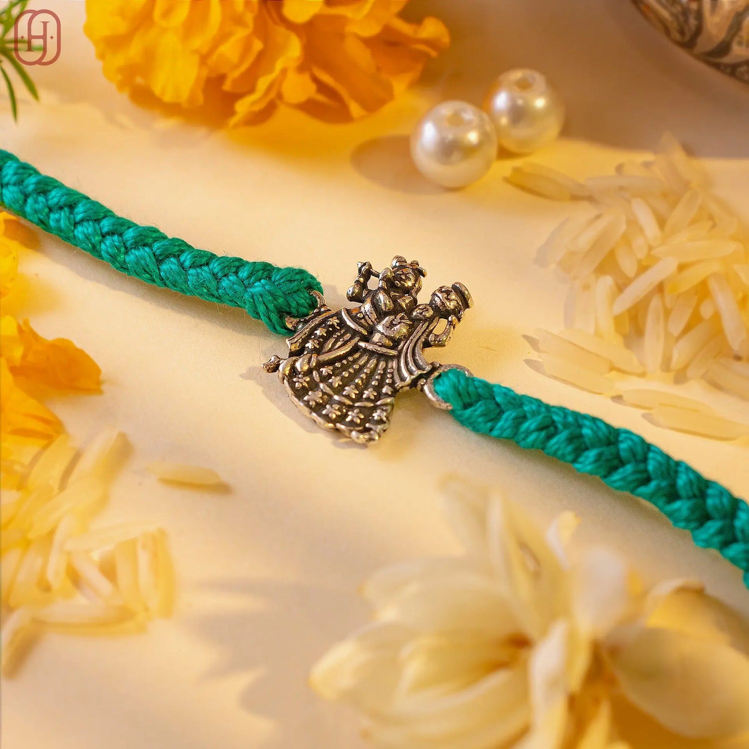 Hardik Jewels Radha Krishna Silver Rakhi for Celebration.