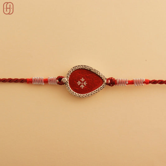 Hardik Jewels Red Enamel Teardrop Rakhi - Handcrafted Elegance.