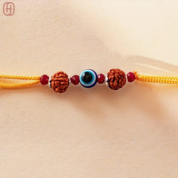 Hardik Jewels Rudraksha Evil Eye Rakhi with 92.5 Silver Beads