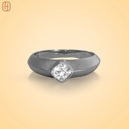 Silver ring American diamond with a square-cut stone set on a smooth silver band