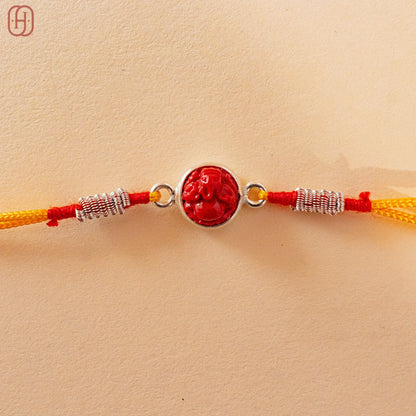 Hardik Jewels Single Rudraksha Silver Rakhi Bracelet.