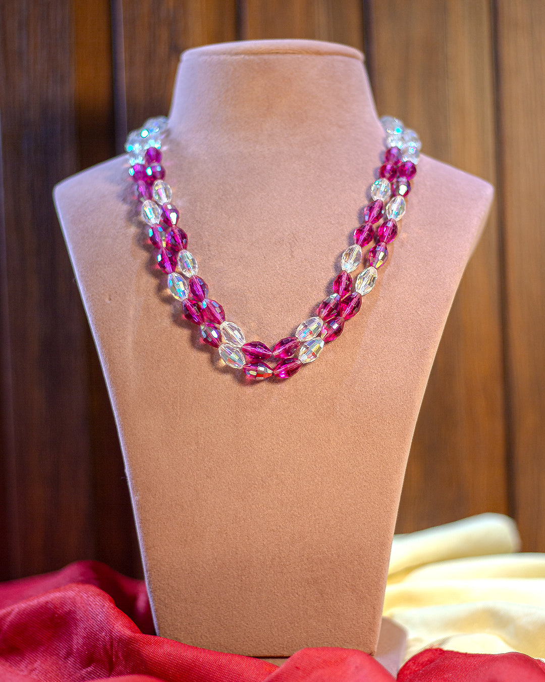 Dual-Tone Pink and Crystal Beads Necklace - Hardik Jewels | Created by Design. Defined by You.