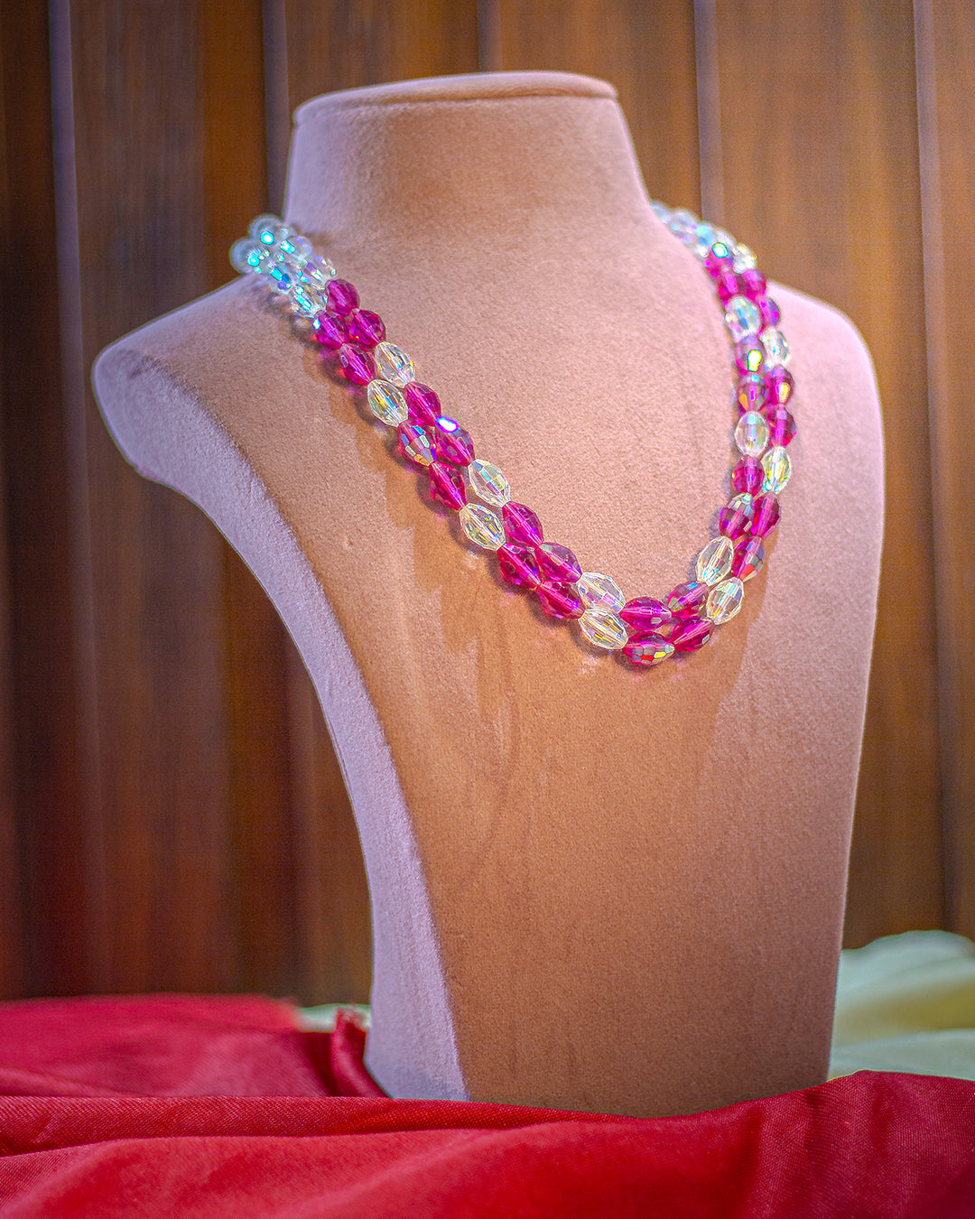 Dual-Tone Pink and Crystal Beads Necklace - Hardik Jewels | Created by Design. Defined by You.