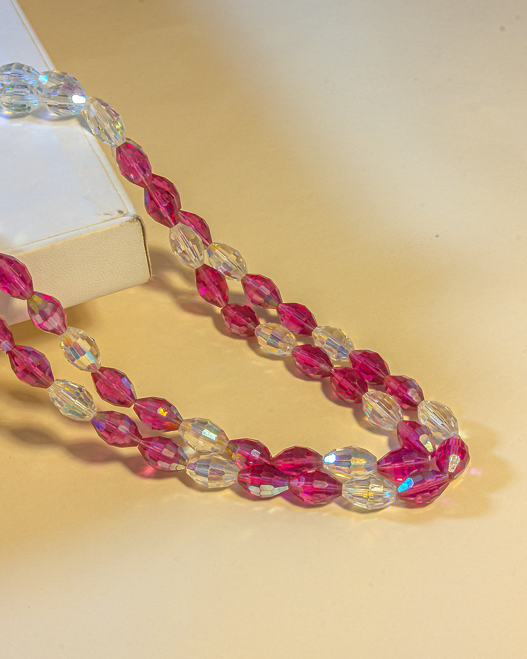 Dual-Tone Pink and Crystal Beads Necklace - Hardik Jewels | Created by Design. Defined by You.