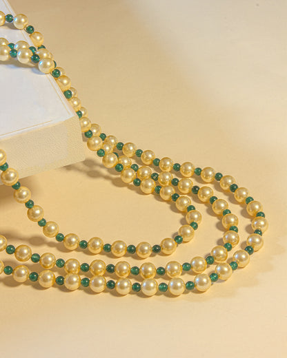 Golden Onyx Pearl Beaded Necklace – Triple Layer Handmade Jewelry - Hardik Jewels | Created by Design. Defined by You.