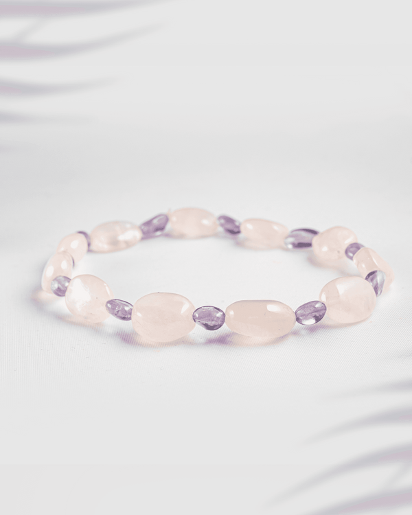 Natural Rose Quartz & Amethyst Tumbled Stone Bracelet | Love & Stress Relief Crystal