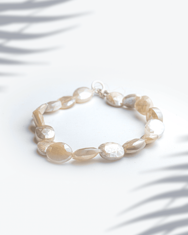 Natural Multi-Color Moonstone Faceted Oval Bracelet with Silver Clasp | Elegant Healing Jewelry