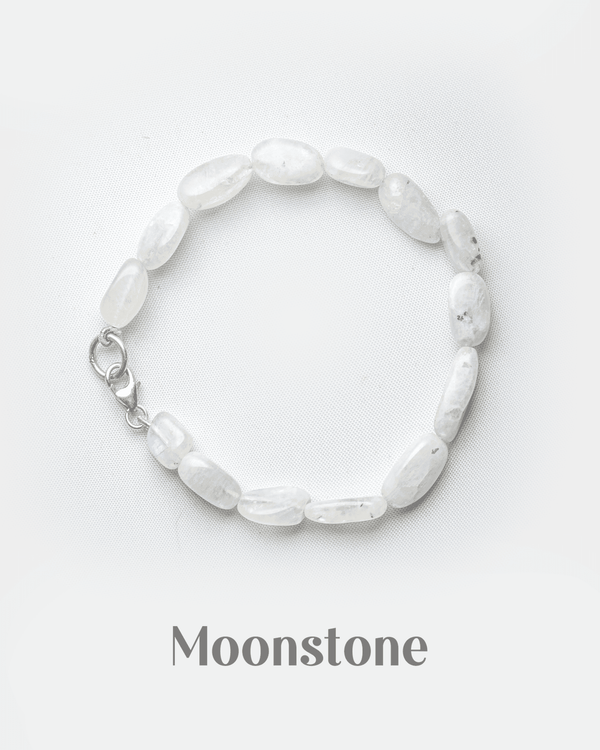 Natural White Rainbow Moonstone Oval Bracelet with Silver Clasp | Smooth Healing Crystal
