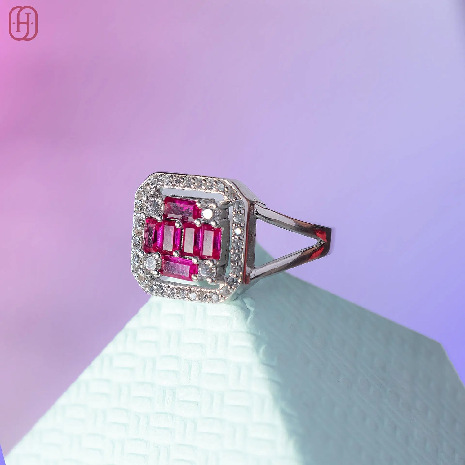 Octagon Ruby and amercian Diamond silver ring - Hardik Jewels | Luxury Gold &amp; 92.5 Silver Jewelry for Every Occasion