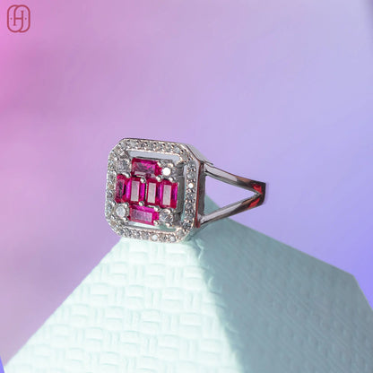 Octagon Ruby and amercian Diamond silver ring - Hardik Jewels | Luxury Gold &amp; 92.5 Silver Jewelry for Every Occasion
