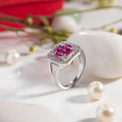 Octagon Ruby and amercian Diamond silver ring - Hardik Jewels | Luxury Gold &amp; 92.5 Silver Jewelry for Every Occasion