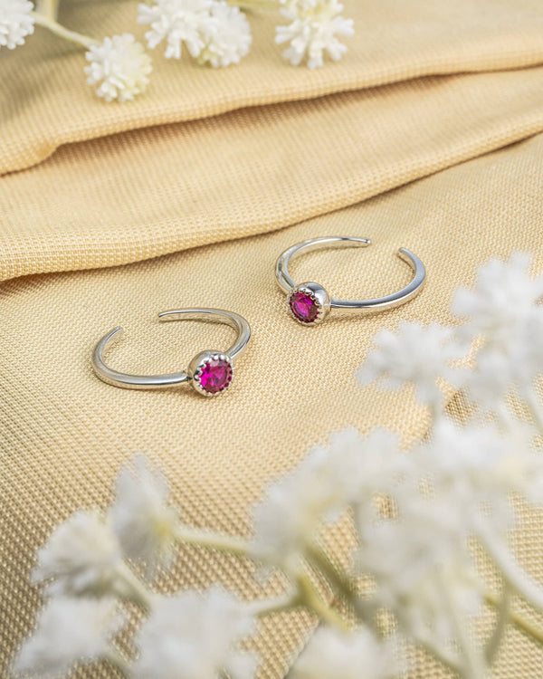 92.5 Sterling Silver Solitaire Pink Stone Toe Rings (Pair) | Minimalist Ruby Bichhiya
