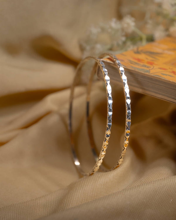 92.5 Sterling Silver Diamond Cut Chudi (Pair) | Textured Sparkle Bangles