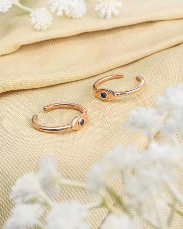 Gold Plated 92.5 Sterling Silver Evil Eye Toe Rings | Blue Stone Protection Bichhiya