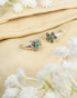 Pair of oxidized 92.5 sterling silver toe rings featuring a green stone floral design.