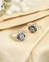 Pair of oxidized 92.5 sterling silver toe rings featuring a white stone floral mandala design.