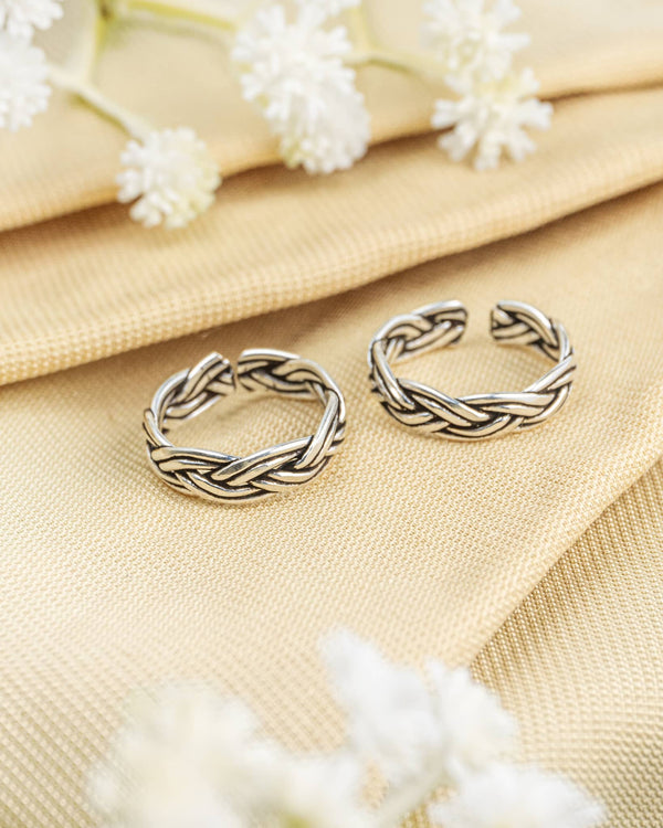 92.5 Sterling Silver Oxidized Celtic Interlocking Toe Rings | Woven Rope Band Bichhiya