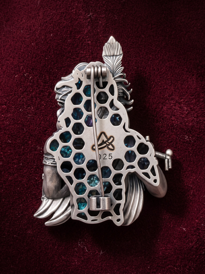 925 sterling silver hallmark back of Krishna flute brooch
